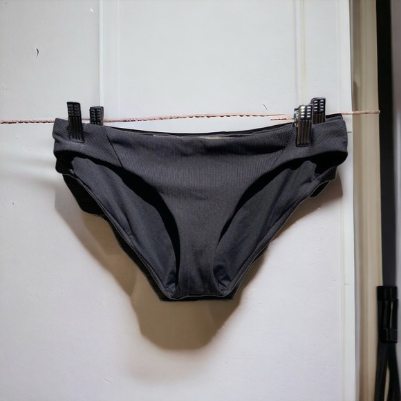 🌻NEW {w/tags!} Becca Black Ribbed Fine Line American Swim Bottoms Size Small - Picture 2 of 8